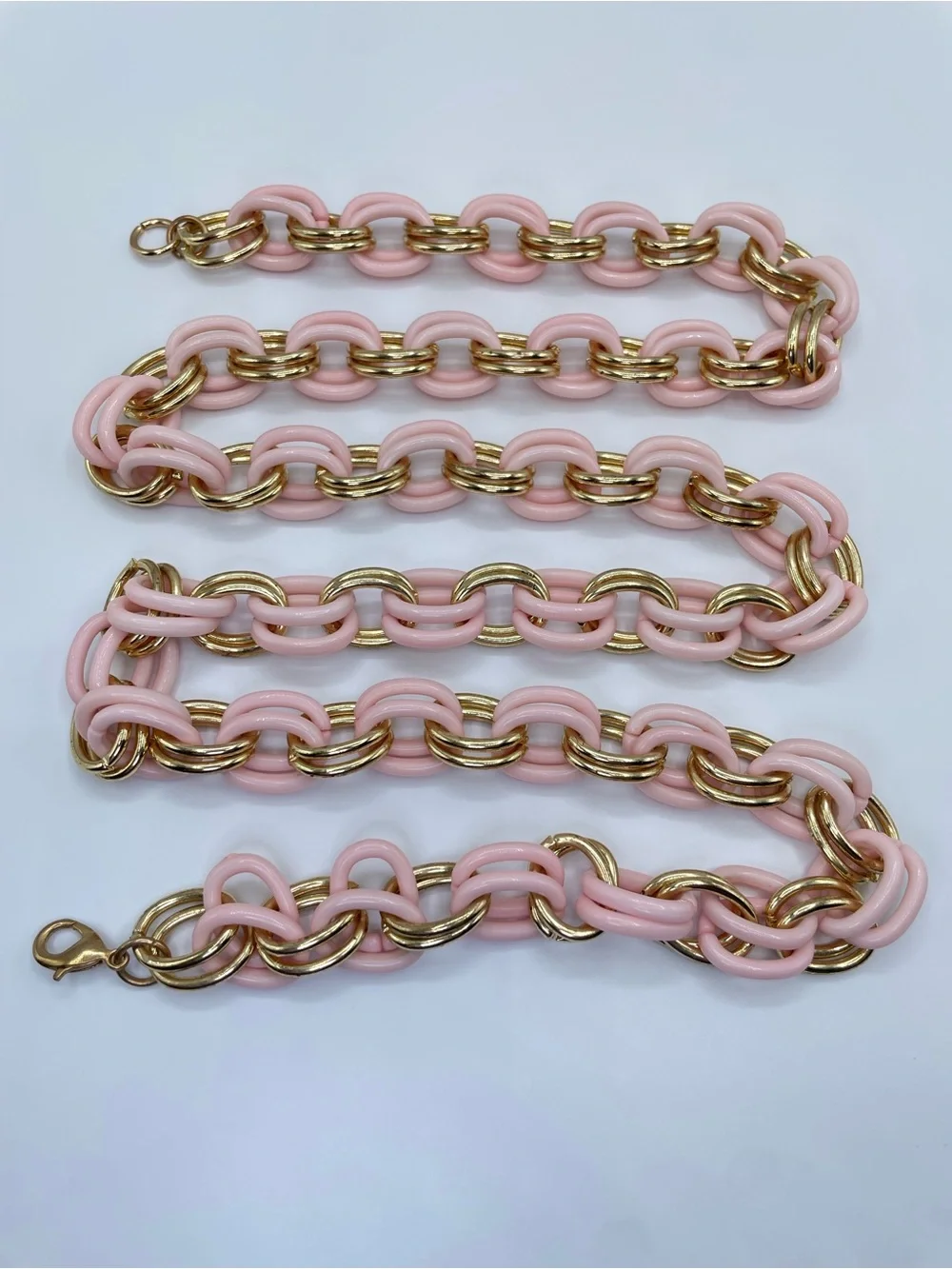 Gold Tone Pink Acrylic Chain Link Statement Necklace Chunky Retro Y2K